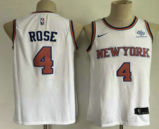 Men's New York Knicks #4 Derrick Rose White 2020 Nike Swingman Stitched NBA Jersey With The Sponsor Logo