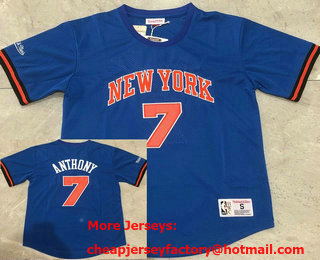 Men's New York Knicks #7 Carmelo Anthony Blue Short-Sleeved Swingman Stitched Throwback Jersey