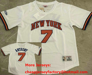 Men's New York Knicks #7 Carmelo Anthony White Short-Sleeved Swingman Stitched Throwback Jersey