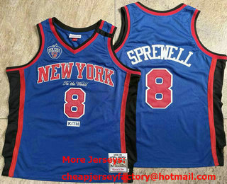 Men's New York Knicks #8 Latrell Sprewell Blue 1998-99 Hardwood Classics AU Throwback Jersey