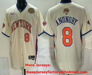 Men's New York Knicks #8 OG Anunoby Cream 2026 Finals Eastern Conference Champions Patch Stitched Baseball Jersey