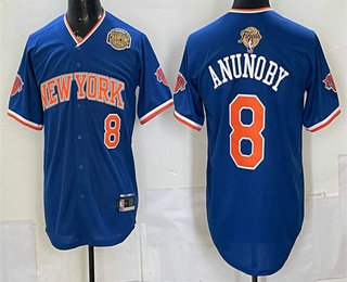 Men's New York Knicks #8 OG Anunoby Royal 2026 Finals Champions Patch Stitched Baseball Jersey