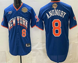 Men's New York Knicks #8 OG Anunoby Royal 2026 Finals Eastern Conference Champions Patch Stitched Baseball Jersey