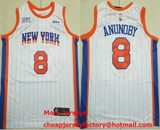 Men's New York Knicks #8 OG Anunoby White Pinstripe 2026 City Edition Stitched Jersey