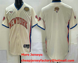 Men's New York Knicks Blank Cream 2026 Finals Eastern Conference Champions Patch Stitched Baseball Jersey