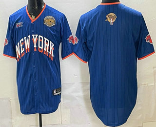 Men's New York Knicks Blank Royal 2026 Finals Eastern Conference Champions Patch Stitched Baseball Jersey