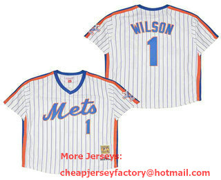 Men's New York Mets #1 Mookie Wilson 1986 White Throwback Jersey