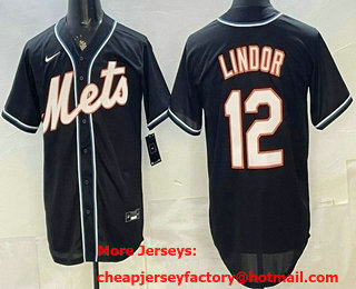 Men's New York Mets #12 Francisco Lindor 2026 Black Fashion Cool Base Jersey