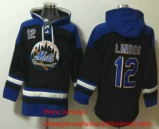 Men's New York Mets #12 Francisco Lindor Black Ageless Must Have Lace Up Pullover Hoodie