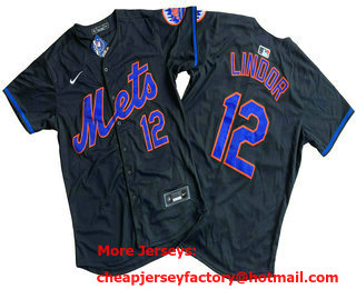 Men's New York Mets #12 Francisco Lindor Black Limited Jersey