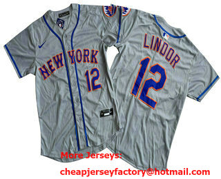 Men's New York Mets #12 Francisco Lindor Grey Limited Stitched Jersey