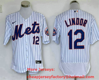 Men's New York Mets #12 Francisco Lindor White Stitched MLB Flex Base Nike Jersey