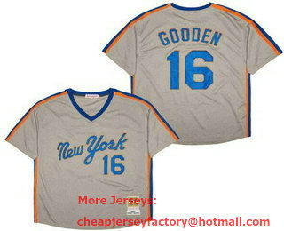 Men's New York Mets #16 Dwight Gooden Gray 1987 Throwback Jersey