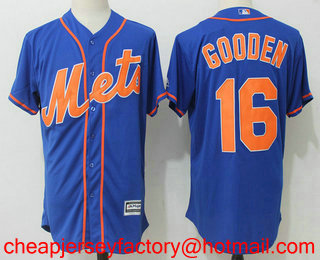 Men's New York Mets #16 Dwight Gooden Retired Royal Blue with Orange Stitched MLB Cool Base Jersey