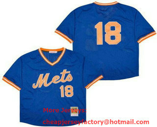 Men's New York Mets #18 Darryl Strawberry Blue Mesh Throwback Jersey