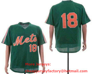 Men's New York Mets #18 Darryl Strawberry Green Mesh Throwback Jersey