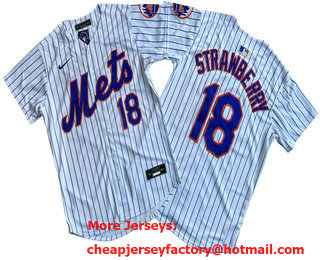 Men's New York Mets #18 Darryl Strawberry White Pinstripe Limited Stitched Jersey