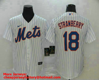 Men's New York Mets #18 Darryl Strawberry White Stitched MLB Cool Base Nike Jersey