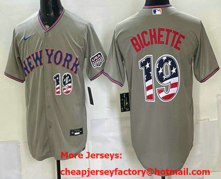 Men's New York Mets #19 Bo Bichette Grey USA 250 Fourth of July Stitched Jersey