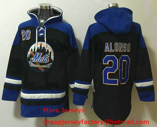 Men's New York Mets #20 Pete Alonso Black Ageless Must Have Lace Up Pullover Hoodie