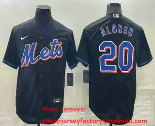 Men's New York Mets #20 Pete Alonso Black Stitched MLB Cool Base Nike Jersey