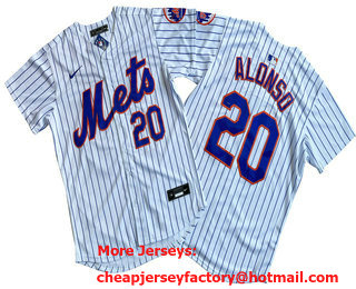 Men's New York Mets #20 Pete Alonso White Pinstripe Limited Stitched Jersey