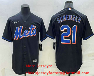 Men's New York Mets #21 Max Scherzer Black Stitched MLB Cool Base Nike Jersey