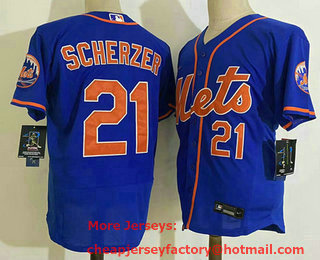 Men's New York Mets #21 Max Scherzer Blue Stitched MLB Flex Base Nike Jersey