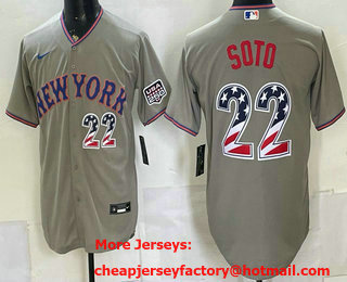 Men's New York Mets #22 Juan Soto Grey USA 250 Fourth of July Stitched Jersey