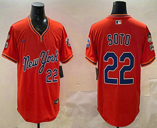 Men's New York Mets #22 Juan Soto Orange Fashion Throwback Stitched Jersey