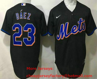 Men's New York Mets #23 Javier Baez Black Stitched MLB Cool Base Nike Jersey