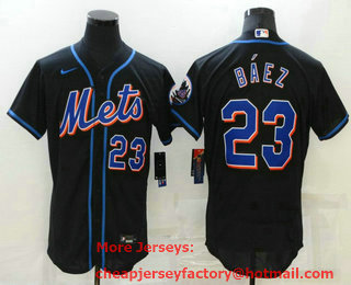 Men's New York Mets #23 Javier Baez Black Stitched MLB Flex Base Nike Jersey