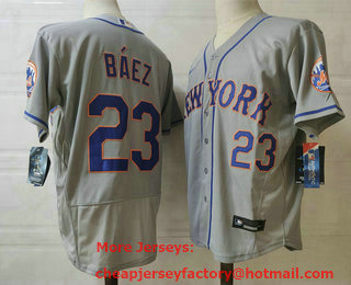 Men's New York Mets #23 Javier Baez Grey Stitched MLB Flex Base Nike Jersey