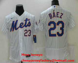 Men's New York Mets #23 Javier Baez White Stitched Flex Base Nike Jersey