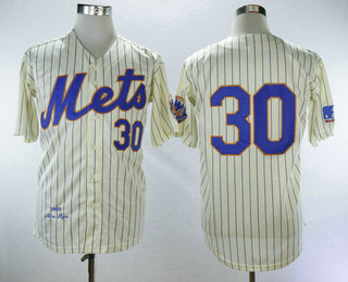 Men's New York Mets #30 Nolan Ryan 1969 Cream Pinstripe Stitched MLB Throwback Jersey By Mitchell & Ness
