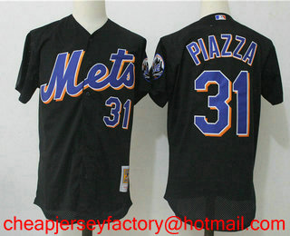 Men's New York Mets #31 Mike Piazza Black Mesh Batting Practice Throwback Jersey By Mitchell & Ness
