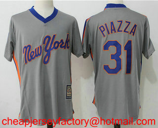 Men's New York Mets #31 Mike Piazza Retired Gray Pullover Stitched MLB Cooperstown Collection Jersey