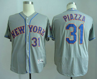 Men's New York Mets #31 Mike Piazza Retired Gray Road Stitched MLB Flex Base Jersey