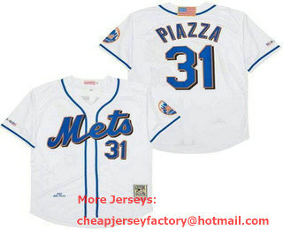 Men's New York Mets #31 Mike Piazza White 2001 Throwback Jersey