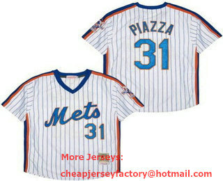 Men's New York Mets #31 Mike Piazza White Stripes Throwback Jersey