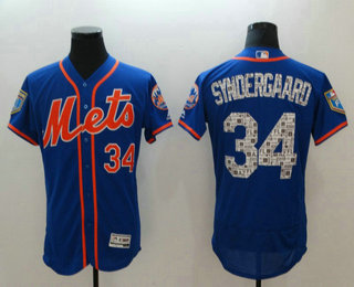 Men's New York Mets #34 Noah Syndergaard Blue 2018 Spring Training Stitched MLB Flex Base Jersey