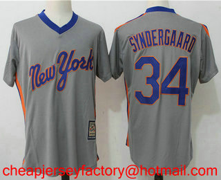 Men's New York Mets #34 Noah Syndergaard Gray Pullover Stitched MLB Cooperstown Collection Jersey