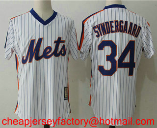 Men's New York Mets #34 Noah Syndergaard White Pullover Stitched MLB Cooperstown Collection Jersey