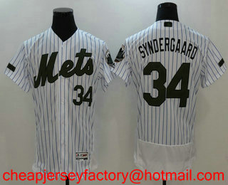 Men's New York Mets #34 Noah Syndergaard White with Green Memorial Day Stitched MLB Flex Base Jersey
