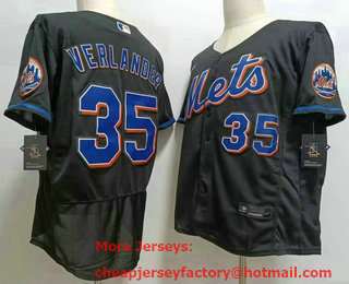 Men's New York Mets #35 Justin Verlander Black Stitched MLB Flex Base Nike Jersey