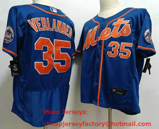 Men's New York Mets #35 Justin Verlander Blue Stitched MLB Flex Base Nike Jersey