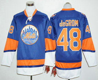 Men's New York Mets #48 Jacob DeGrom Blue Long Sleeve Baseball Jersey
