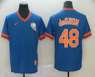 Men's New York Mets #48 Jacob deGrom Blue Nike Cooperstown Collection Legend V Neck Jersey