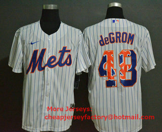 Men's New York Mets #48 Jacob deGrom White Team Logo Stitched MLB Cool Base Nike Jersey