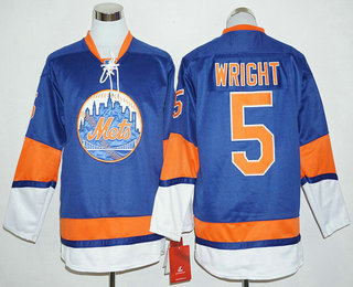 Men's New York Mets #5 David Wright Blue Long Sleeve Baseball Jersey